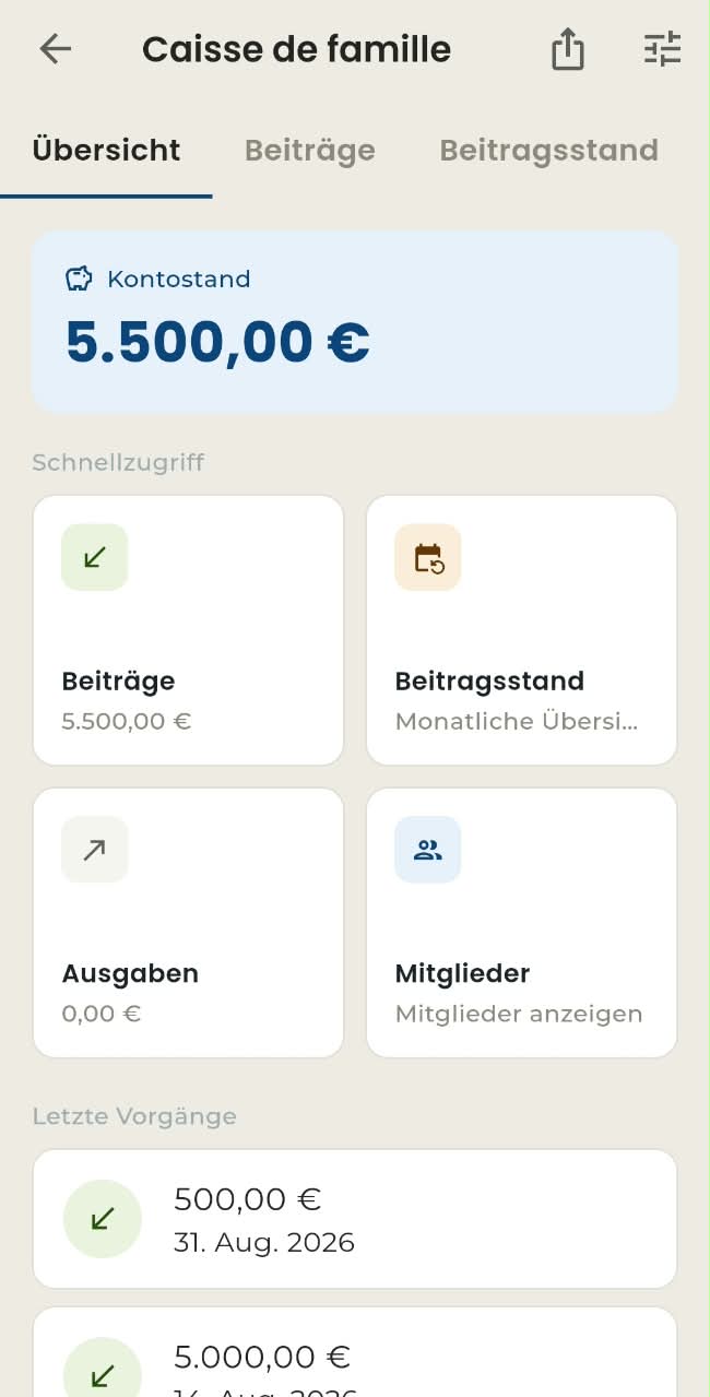 Übersicht einer Kasse