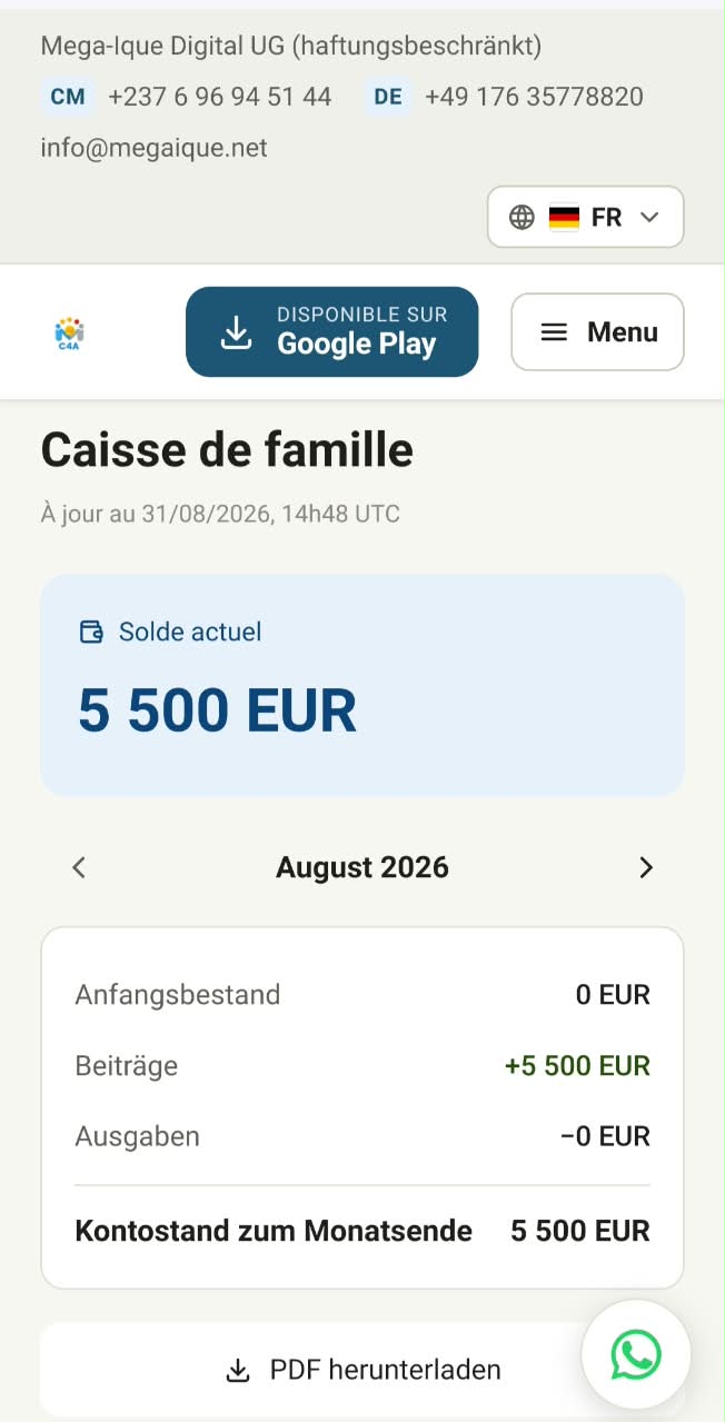 Page web publique des états d'une caisse